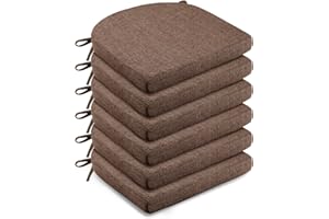LOVTEX Chair Cushions for Dining Chairs 6 Pack - Memory Foam Chair Pads with Ties and Non-Slip Backing - Seat Cushion for Kitchen Chair 16x16x2, Brown