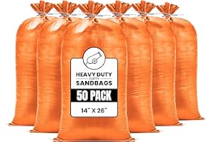 CARRYWELL (Not Made in China) Heavy Duty Sand Bags for Flooding, Empty W/Tie Strings, UV Protection for 1600 Hours, Flood Water Barrier Sandbags,14in x 26in, Sandbag for Weight, 50lb Capacity (50 Bags)