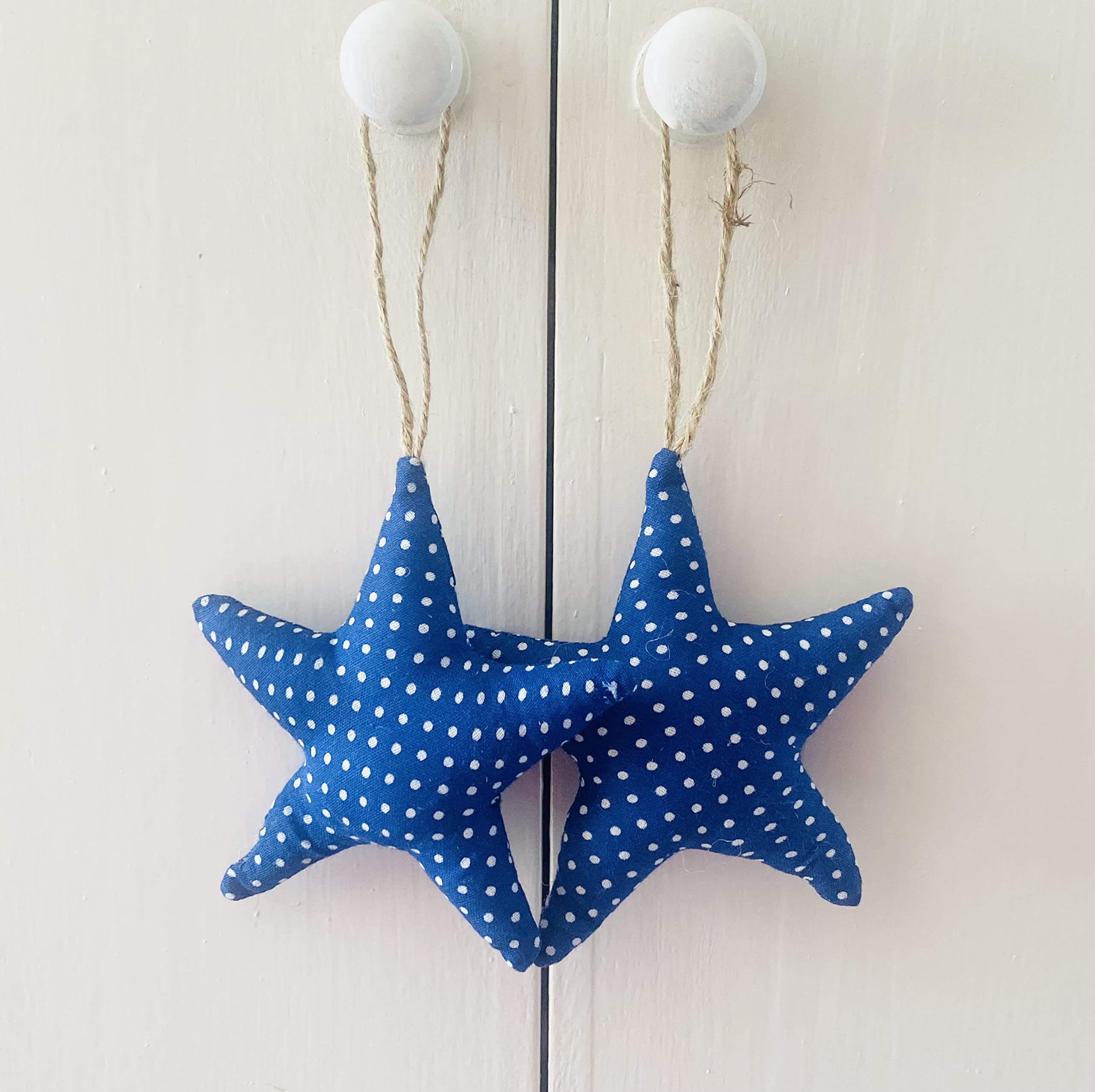 Hanging Starfish Dotty Star Pretty Fabric Decorations (DARK BLUE, Small 11 cm (Pack of 2 Stars))