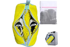 LHP Double Zipper Shoe Washing Bag in Washing Machine, Durable Laundry Shoe Bag for 2 Shoes, Delicate Sneaker Shoes Clean Bag, Unstain Flat Shoes Bag for Washer, Keep Shoes & Washing Machine Clean(Yellow)