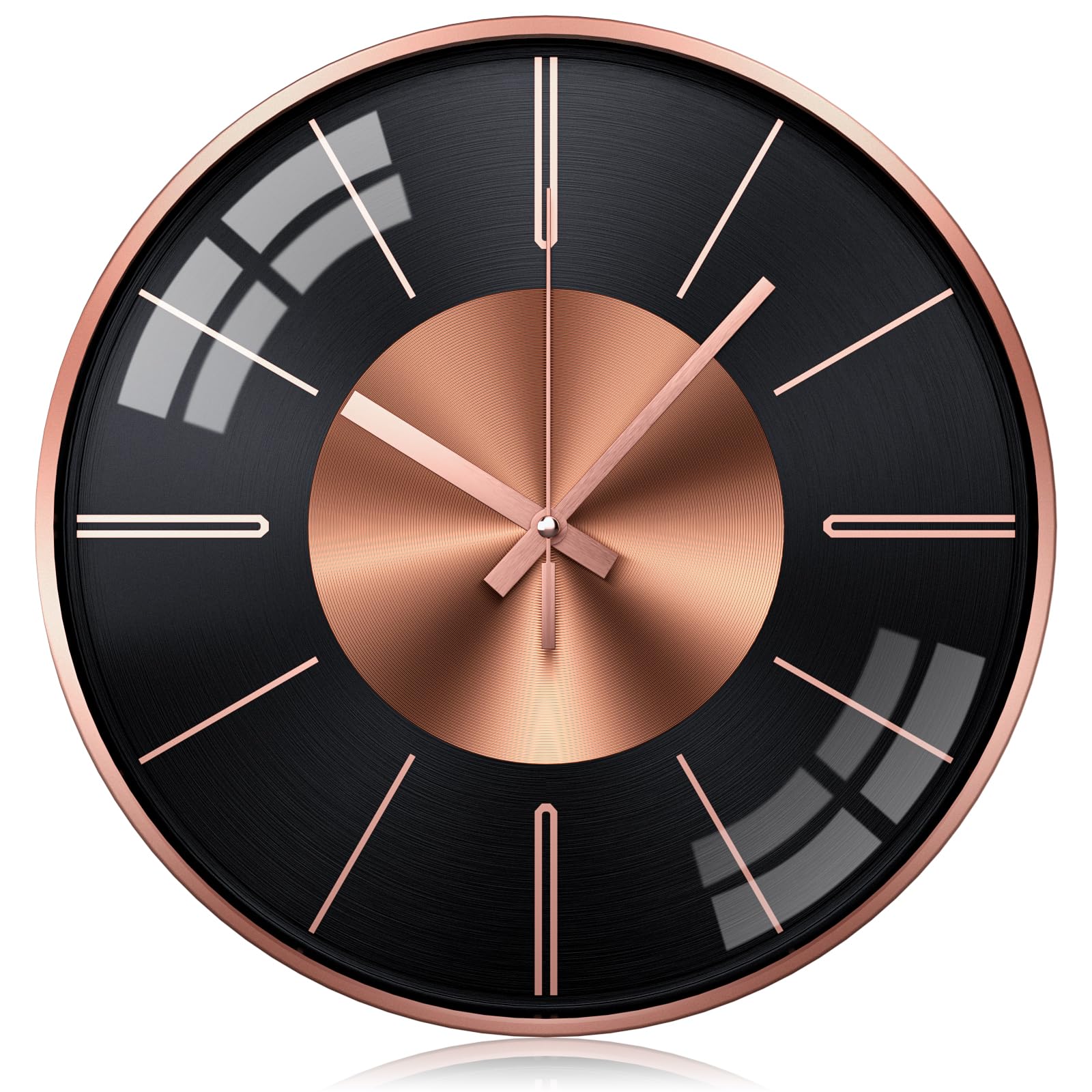 October Elf Modern Wall Clocks, Black and Rose Gold Wall Clock, Silent Wall Clocks for Living Room, Stylish kitchen clocks wall, 12inch Large Metal Wall Clock for Home, Bedroom, Office Decoration