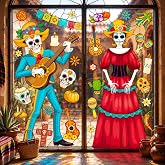 Ctosree 2 Sheets Extra Large Day of the Dead Window Clings, Mexican Decals | Sugar Skull Couple Window Stickers, mexican Dia De Los Muertos Decals, halloween Party Home Indoor Holiday Party Decorations