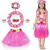 Fortuning's JDS 40cm Girl's Hawaiian Hula Grass Skirt with Flowers Costume for Luau Beach Party Performance Outfits Decor