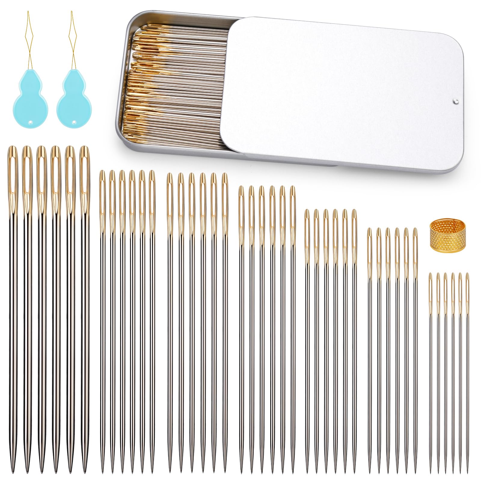 Photo 1 of GarfxG 100 PCS Cross Stitch Needles, Assorted 7 Sizes Large Eye Embroidery Needles with Threaders for Cross Stitch DIY Embroidery Handsewing Art Crafts