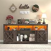jiteentarou Farmhouse TV Stand for 70/75/80 Inch TV, 32”Tall Entertainment Center w/LED Light, Large Media Console Cabinet w/Barn Doors Adjustable Shelves for Living Room, Grey