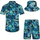 EISHOPEER Men's Flower Hawaiian Sets Casual Short Sleeve Shirt and Shorts Suits Outfits with Bucket Hats