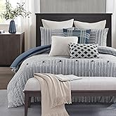 Madison Park Comforter Cotton Clipped Jacquard, Oversized Comforters King Size Bed, All Season Down Alternative Overfilled King Size Comforter, Essence, King/Cal King, Blue 9 Piece