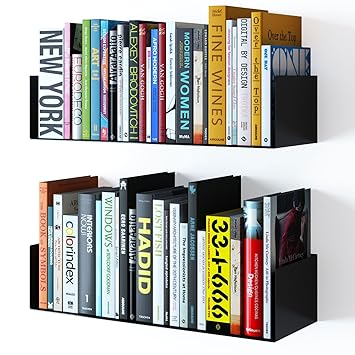 WALLNITURE Floating Wall Mount Metal U Shape Shelf Book CD DVD Storage Display Bookcase Black Set of 2 Taste of Music Metal Wall Decor