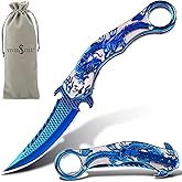 Vividstill Pocket Knife for Men, Cool Folding Knife With 3D Blue Dragon Relief, Great Gift Edc Knife For Men Outdoor Survival Camping Hiking