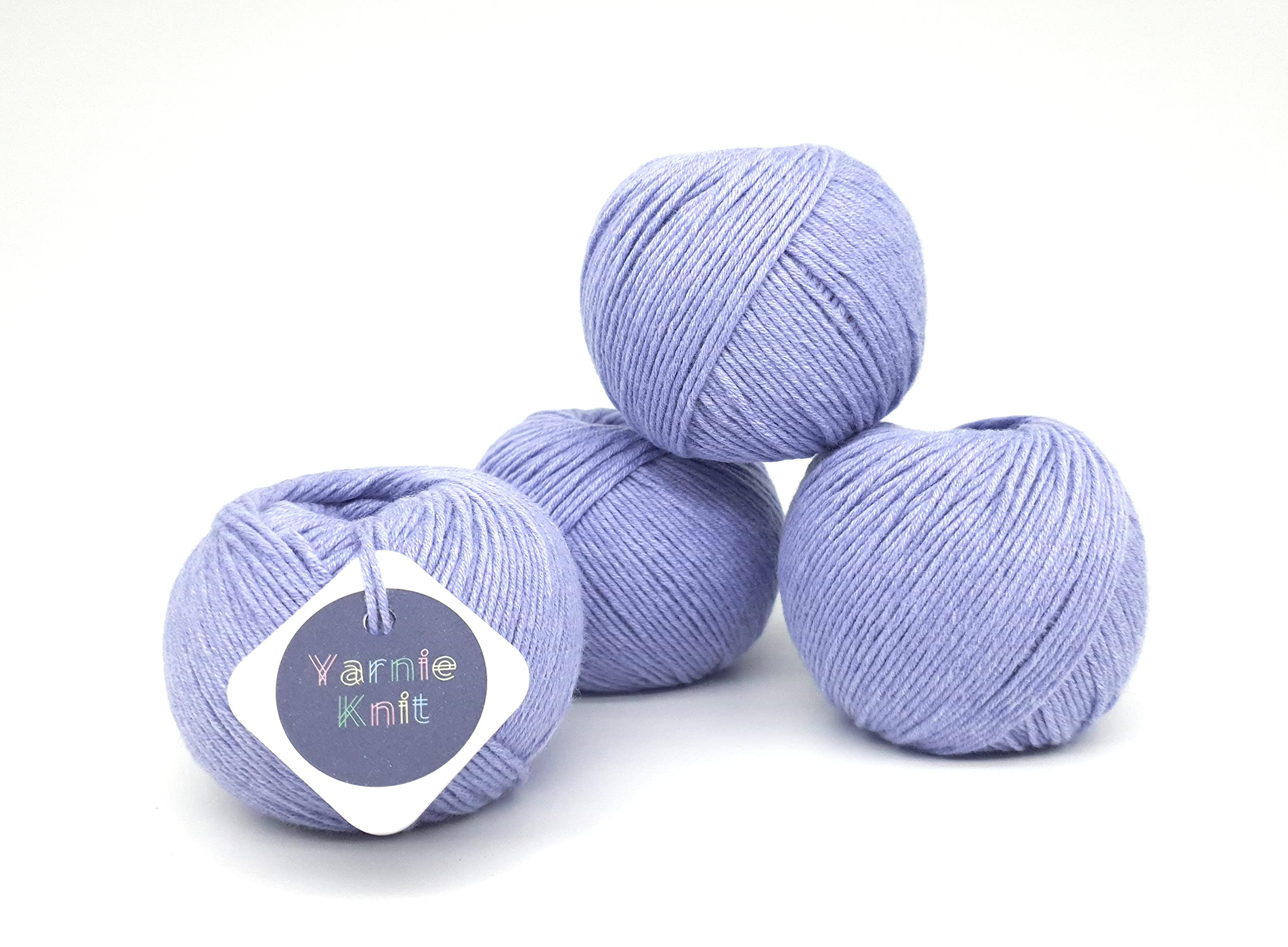 Yarnie Knit Utopi DK 55% Extra Fine Merino Wool 45% Cotton DK Yarn, 50g 99m (109 Yards) per Ball, 4-Pack (Lavender Purple), Suitable for Any Crochet and Knitting Project.
