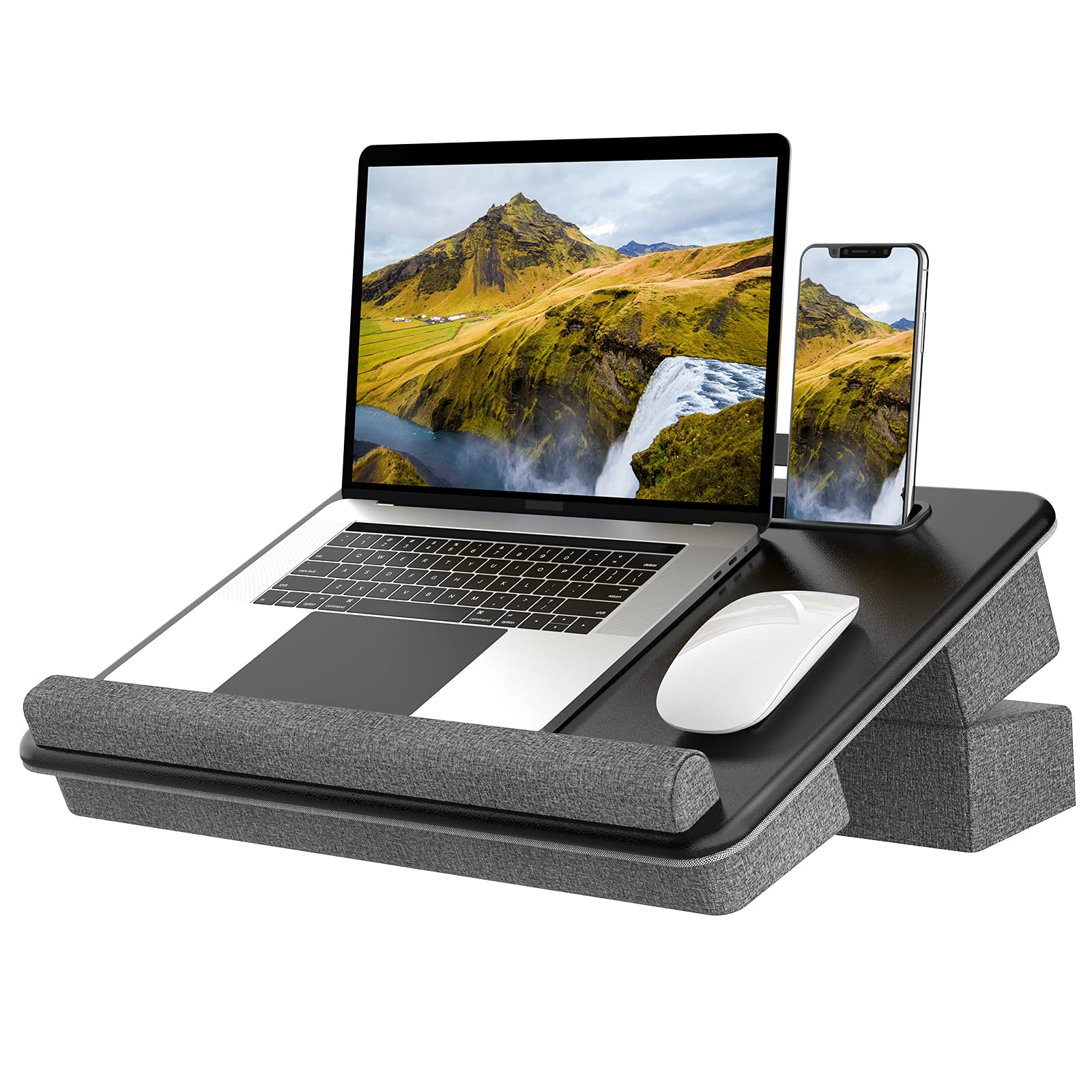 Adjustable Lap Desk with Pockets&Slot&Handle-Klearlook PU Leather Height Adjustable Waterproof Lap Desk,Portable(Comfortable Cushion+Wrist Pad) Bed Couch Lap Table for Notebook/Tablet to 16''-Small