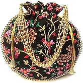 Eyesart Fashion Potli Bag For Women Ethnic Designer Embroidery Work Batwa Pearls Handle With Intricate