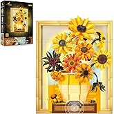 JMBricklayer Flowers Sunflower Building Sets for Adult with Lights 70004, Van Gogh Wall Art Crafts Ideas Flower Bouquet, Painting Frame Room Decor, Valentine’s Day Birthday Gifts for Women Girl