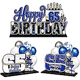 LINGTEER Happy 65th Birthday Blue Acrylic Table Topper Centerpieces Set - Cheers to 65 Years Old Birthday 65th Bday Party Gift Decorations.