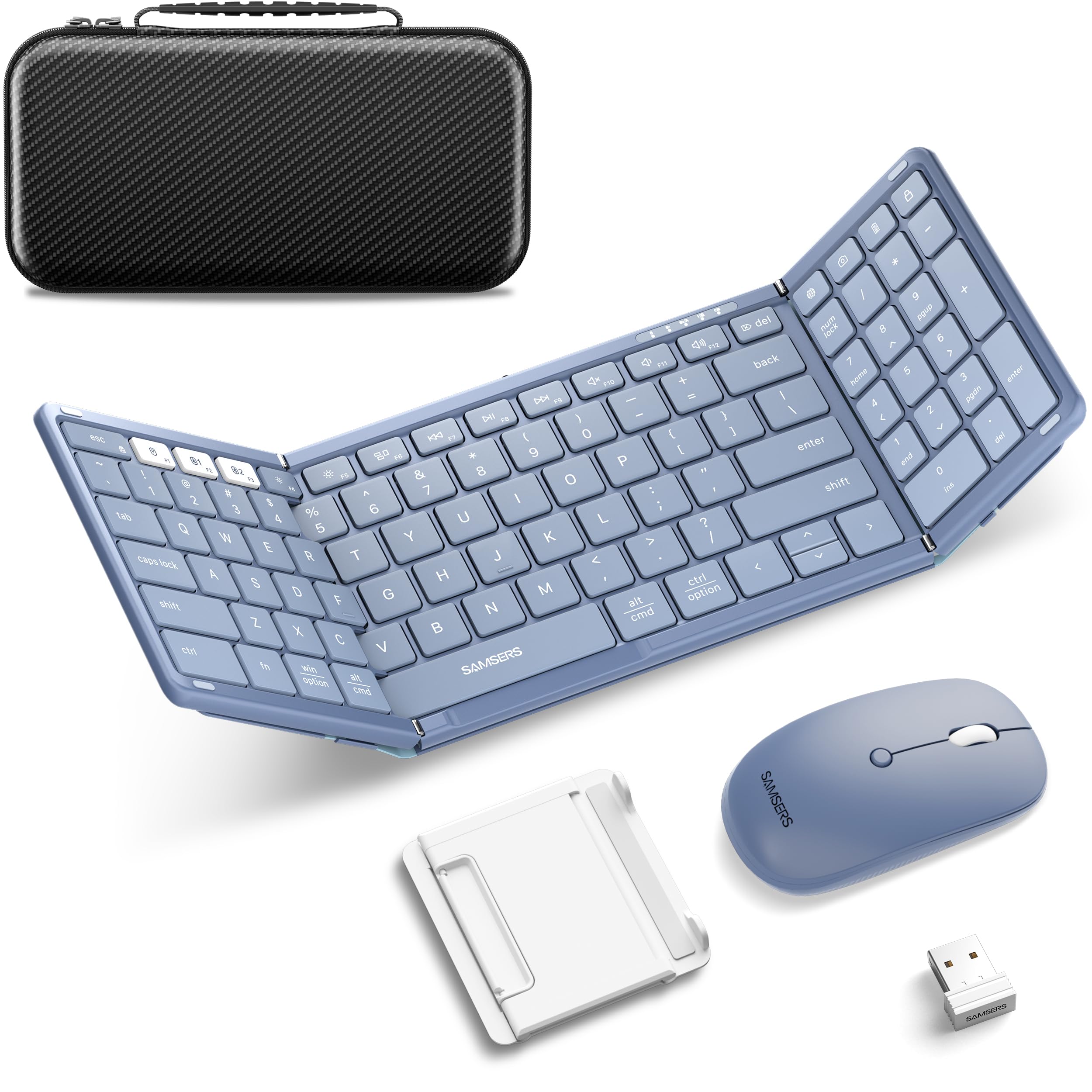 Photo 1 of Foldable Keyboard and Mouse, Samsers Folding Bluetooth Keyboard Combo, 2.4G + BT5.0 x 2, Full-Size Portable Travel Keyboard & Rechargeable Wireless Mouse for Windows Android iOS Mac OS, Blue