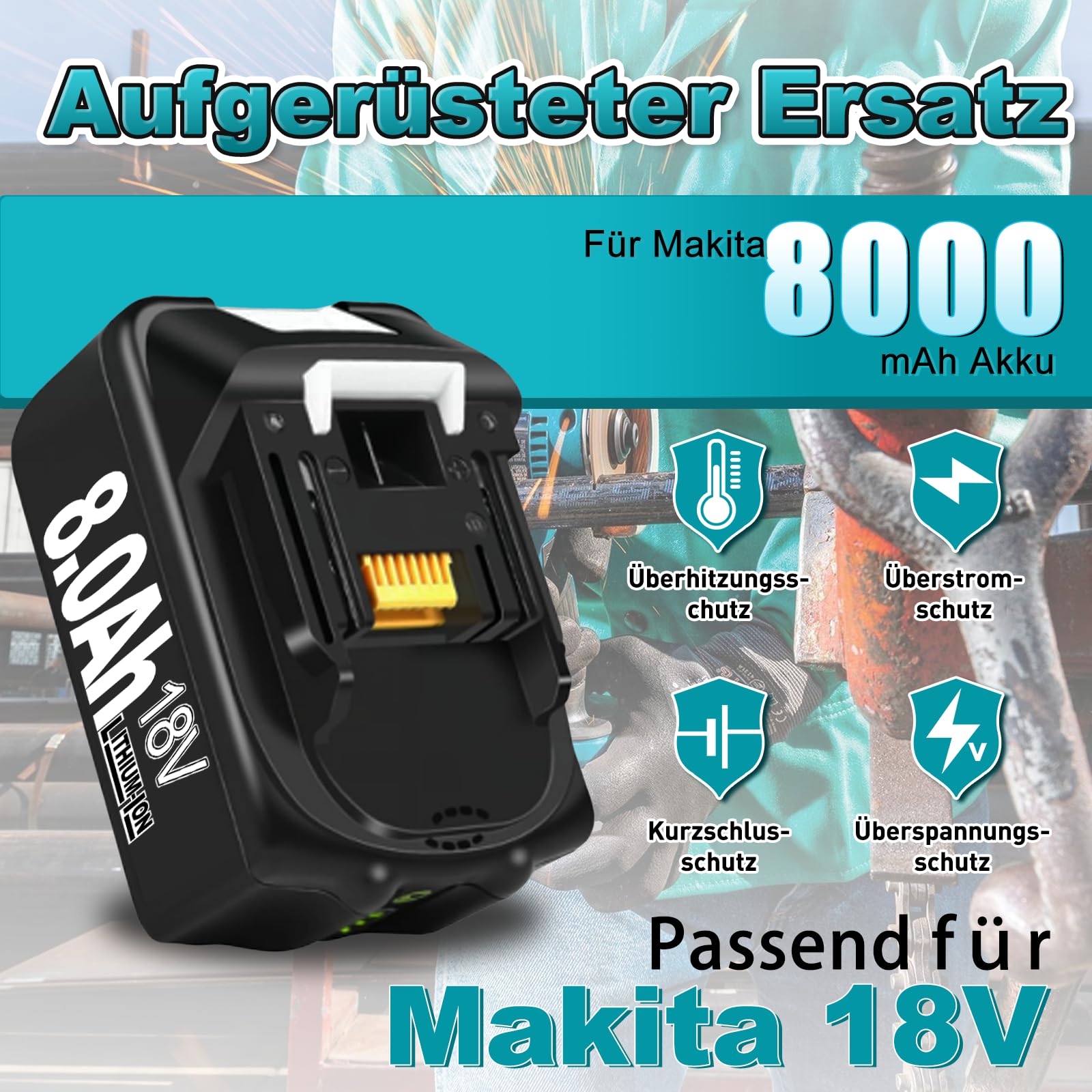 2 Stück 18V 8,0Ah Ersatzakku für Makita Akku 18V BL1860B BL1830 BL1850 BL1845 BL1840 BL1860 Li-Ion Kompatibel mit Makita Akku Elektrowerkzeugen und Ladegeräten mit LED-Anzeiger (8.0-2PACK) 4