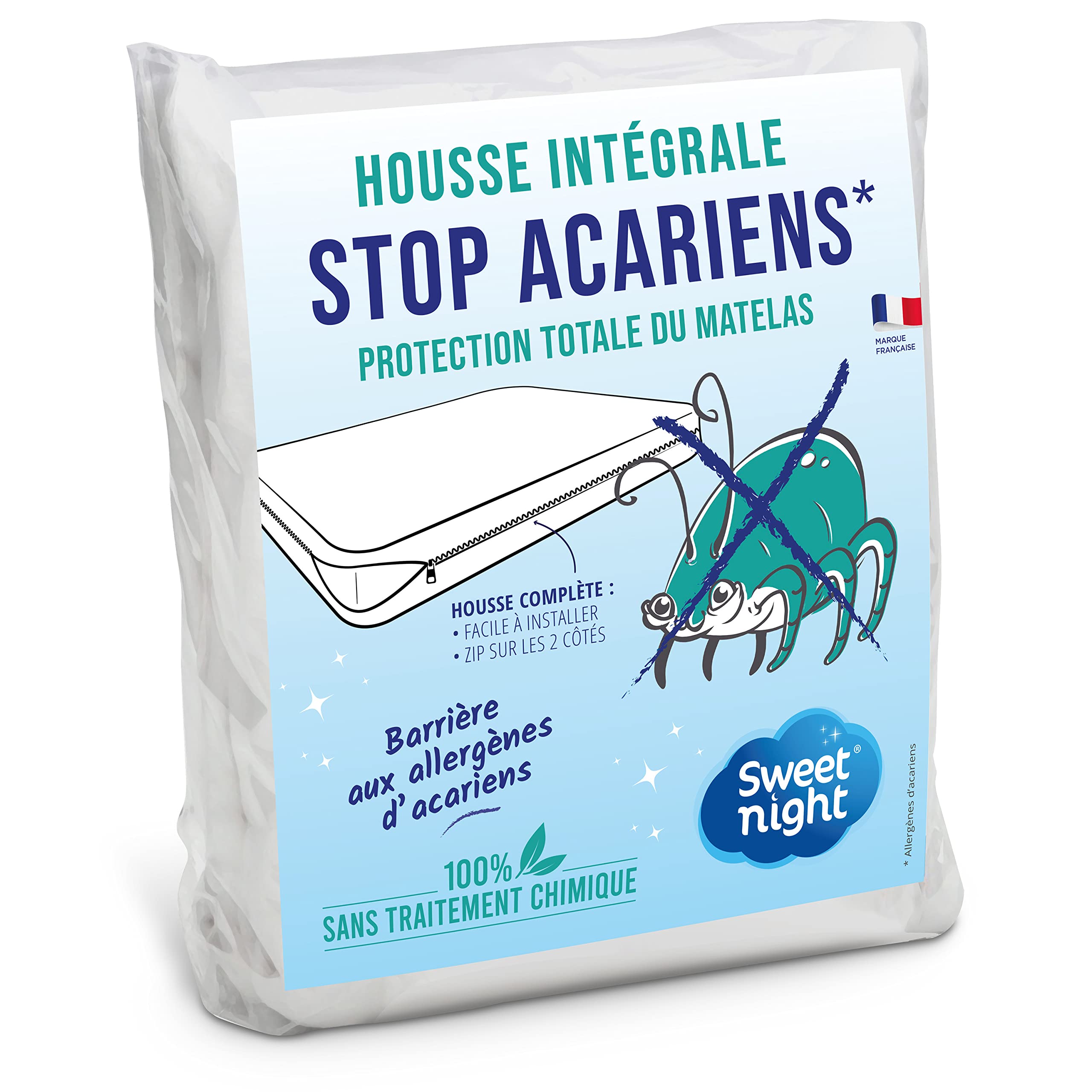 Sweetnight Full Mattress Cover 135 x 200 cm Bugs and Anti-Mite Protects Your Mattress Fully Zip No Chemical Treatment Depth up to 30 cm, White, 135 x 200 x 30 cm