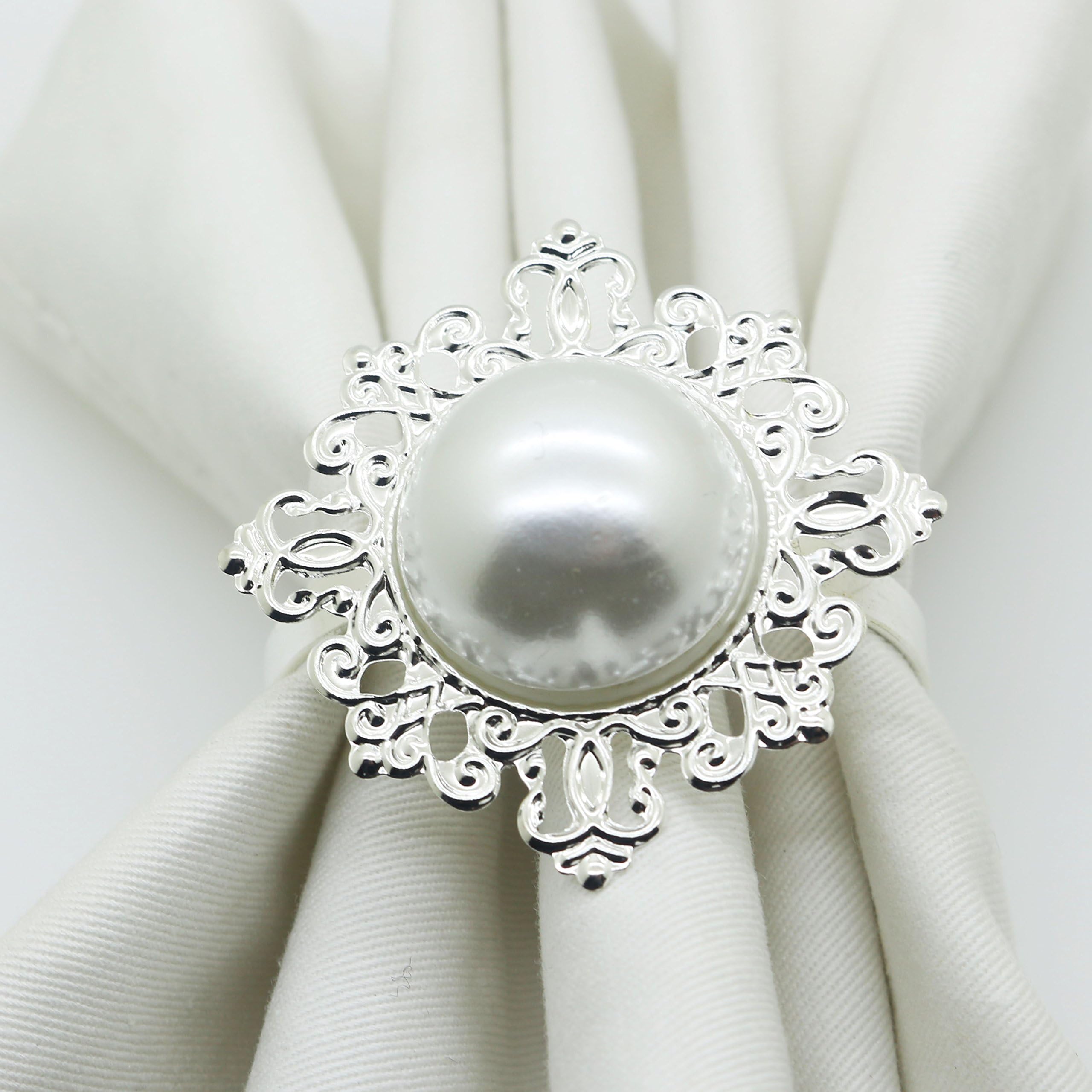 12pcs Pearl Napkin Ring Serviette Weddings and Hotel supplies For Christmas Table