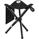 RISIBIX Foldable Tripod 13.4'' Stool - for Kids and Youth - Ultra Portable Seat, Best for Youth+Pocket - 1 lb Camping Stool, 3 Legged Strong Steel Stool, Height: 13.4 inches (Black)