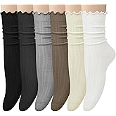 Loritta 6 Pairs Womens Ruffle Socks Cute Frilly Cotton Turn Cuff Casual Crew Slouchy Socks for Women