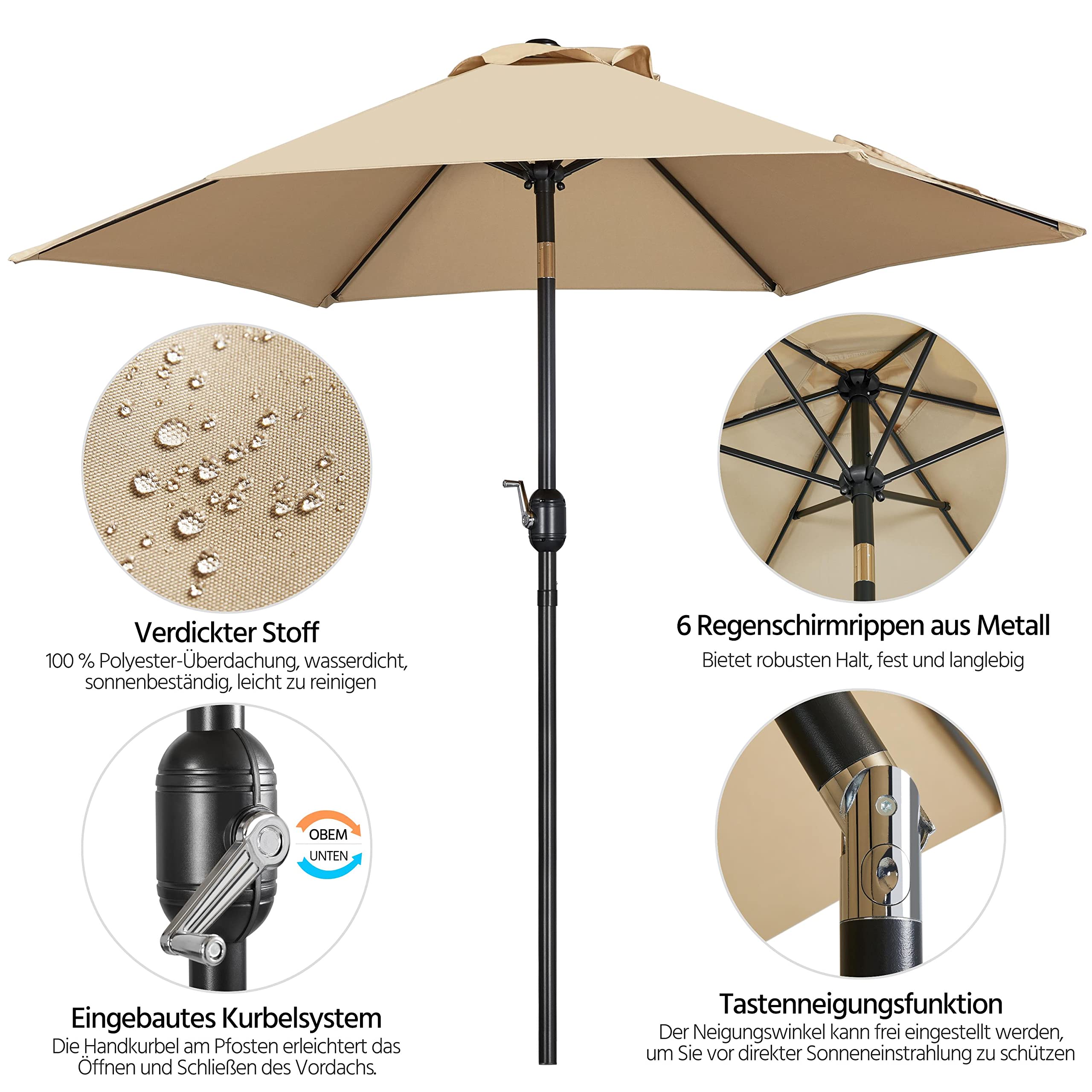 Yaheetch Sonnenschirm Ø 230cm Marktschirm Gartenschirm mit Kurbel Wasserdicht Terrassenschirm Rund Sonnenschutz 4
