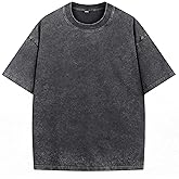NITAGUT Men's Oversized Cotton T-Shirts Vintage Unisex Short Sleeves Loose Streetwear Casual Wash Solid Basic Tops Tee