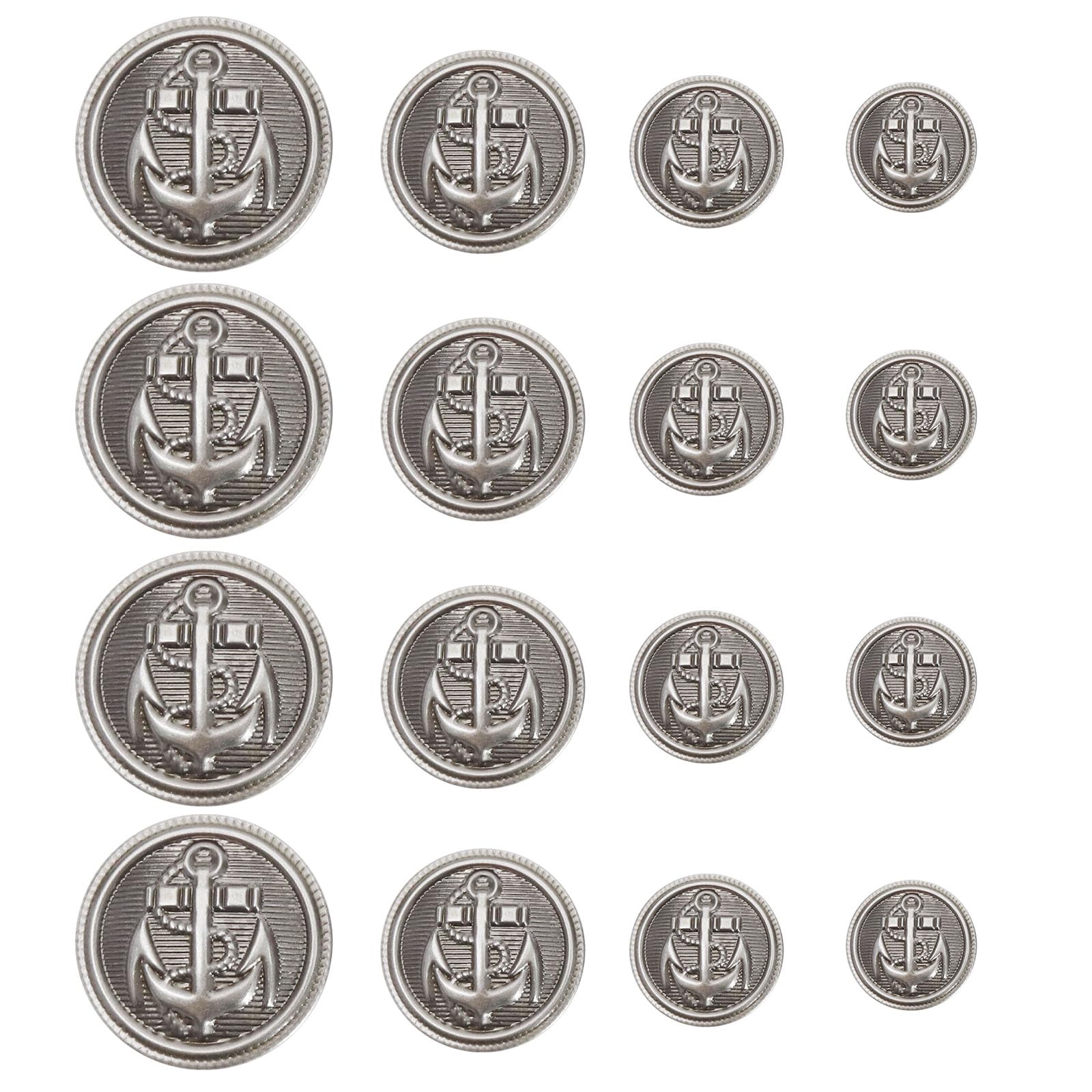 EMSea 40Pcs Metal Blazer Buttons Antique Suits Button Set Alloy Shank Buttons Vintage Buttons Kit Clothing Accessories for Coats Uniforms Jackets Silver