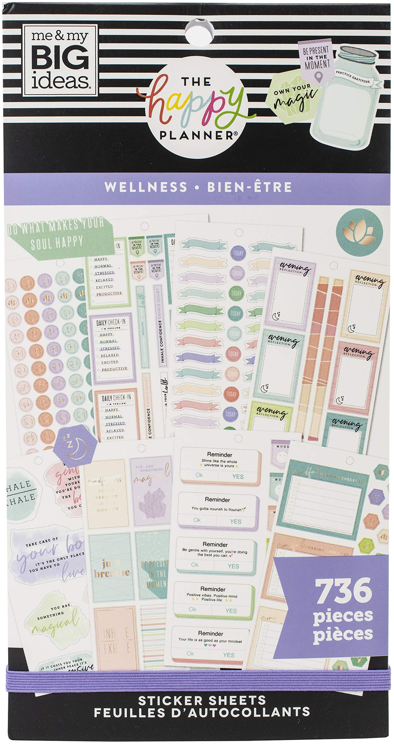 ME & MY BIG IDEAS Happy Planner STCKRS, Wellness, 736/Pkg, One Size, PPSV-172-3048