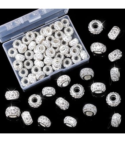 50pcs Alloy Rhinestone Rondelle Beads - 11x10mm Large Hole European Style Spacer Beads 2 thumbnail image