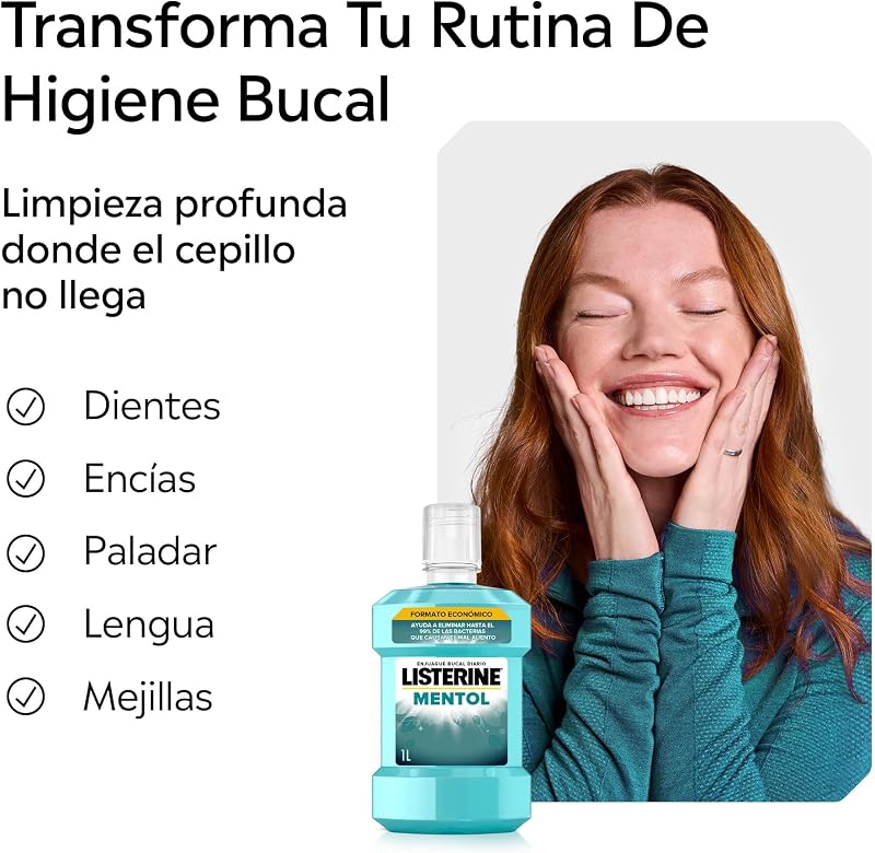 Mentol Enjuague Bucal Sabor Menta Intensa, Pack de 2 x 1 L