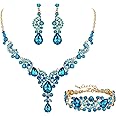 EVER FAITH Rhinestone Crystal Bridal Art Deco Floral Wave Teardrop Necklace Earrings Bracelet Jewelry Set