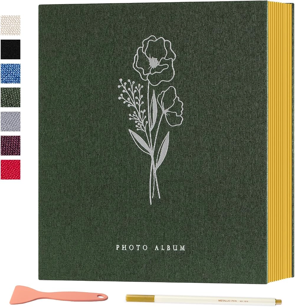 Lanpn Self Adhesive Photo Album 40 Pages Green Linen Scrapbook 6x4 7x5 A5
