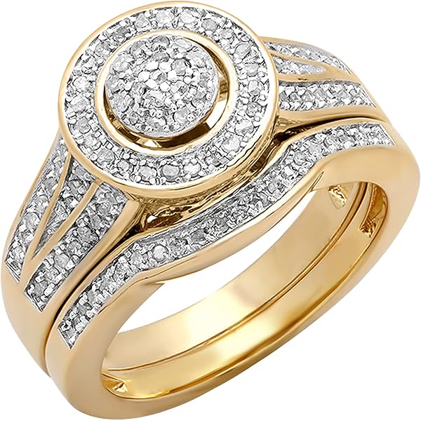 10K Yellow Gold Diamond Flower Cluster Engagement Ring - 0.12 CTW