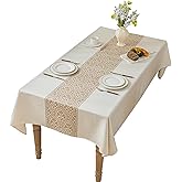UWWGKK Nordic Beige Rectangular Tablecloth, Premium Drape | Water &amp; Stain Resistant, Elegant Rectangle Table Cover for Dining, Kitchen, Party, Home Decor