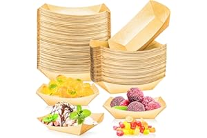 MotBach 100 Pack 1/4Lb Paper Food Boat Trays Disposable Small Paper Boats Plates Containers, 0.25Lb Mini Kraft Food Serving Boat Tray Bowls for Snack Fries Dessert Popcorn Sauce BBQ Taco Nacho