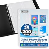 Dunwell 3.5x5 Photo Sleeves, 25 Pack for 3-Ring Binders, 200 Photos | Photo sleeves for 3-ring binders hold 8 photos or 4 seed packets per page for organized storage.