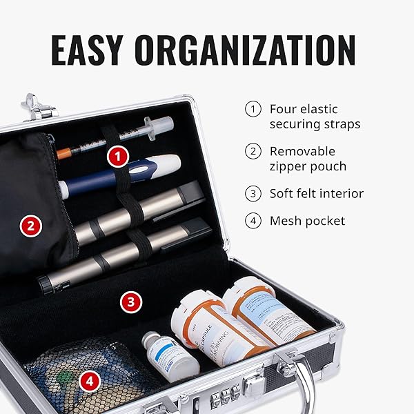 VAULTZ LOCKING MEDICINE CASE WITH COMBINATION LOCK – PORTABLE LOCK BOX BRIEFCASE FOR MEDICATIONS, CASH & VALUABLES, ORGANIZED STORAGE CASE WITH HANDLE, 3 PACK