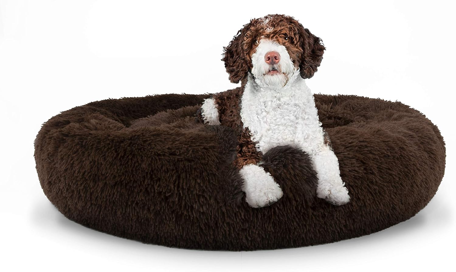 The Dog’s Bed Sound Sleep Donut Dog Bed, Large Brown Plush Removable