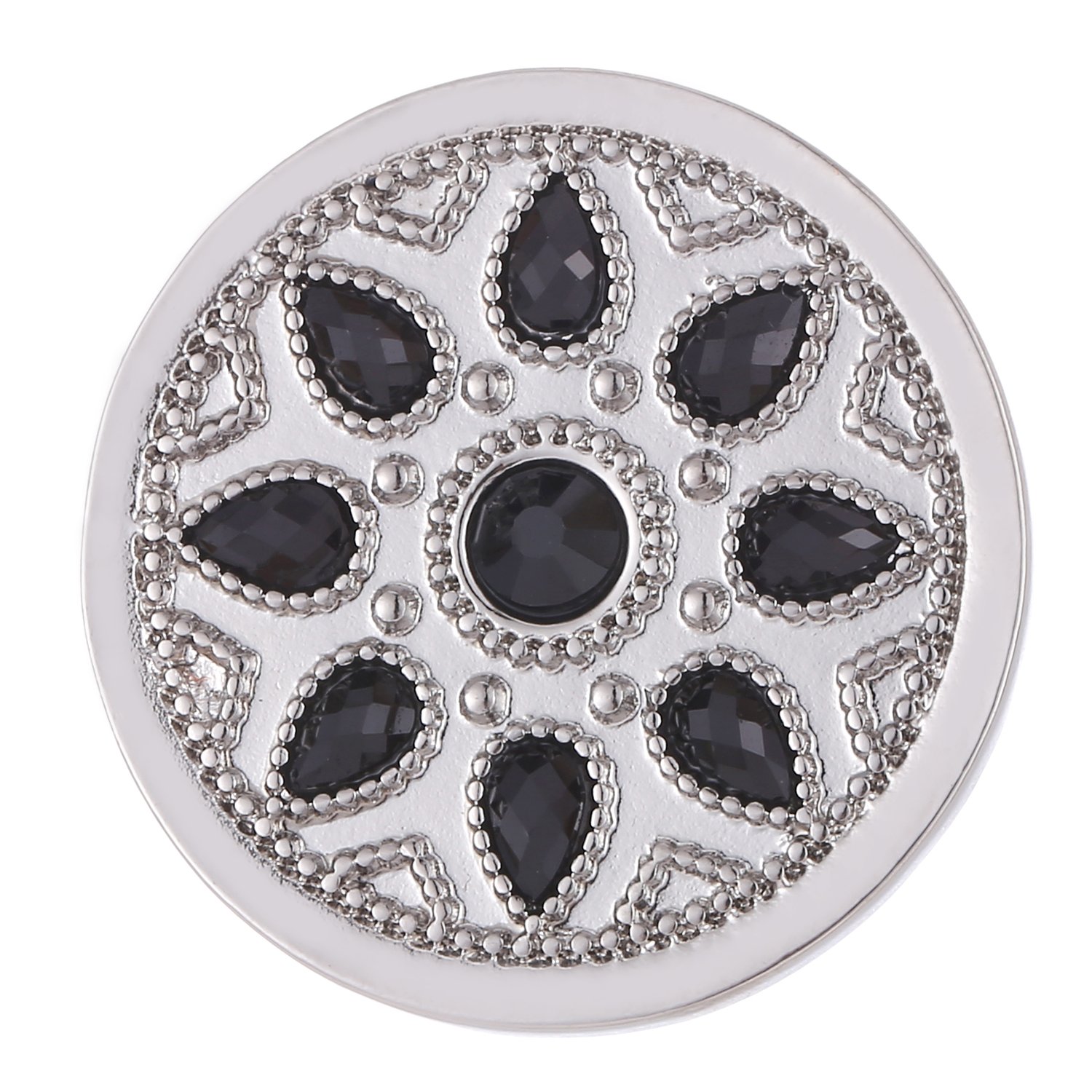 Morella Women's Coin Pendant 33 mm 13" Ornament of Flowers – Silver Black