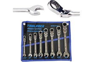 TR TOOLROCK 8pcs Flex-Head Ratcheting Wrench Set, SAE, Chrome Vanadium Steel, 72-Teeth Construction with Organizer Bag, 5/16" 3/8" 7/16" 1/2" 9/16" 5/8" 11/16" 3/4"