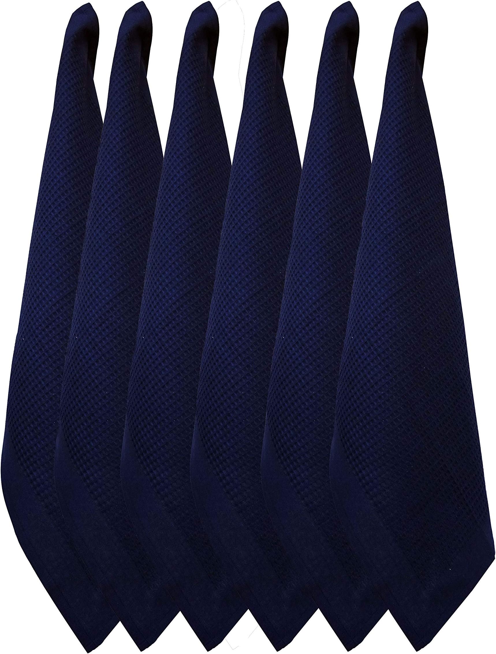 CottonLin Waffle Weave Kitchen Towels (Set of 12) | 100% Cotton | Highly Absorbent, Quick Dry, Ultra Soft | Decorative Towel for Kitchen, Hand, Face, Tea, Dishcloth, Hair (18"x28" - Navy)