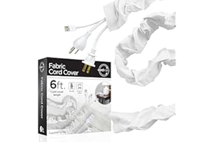 Cordinate Fabric Cord Cover, 6 ft, Hides Cables, Great for Lamps, Light Fixtures, and Desks, Cable Management, Easy Installation, Eggshell White, 40723