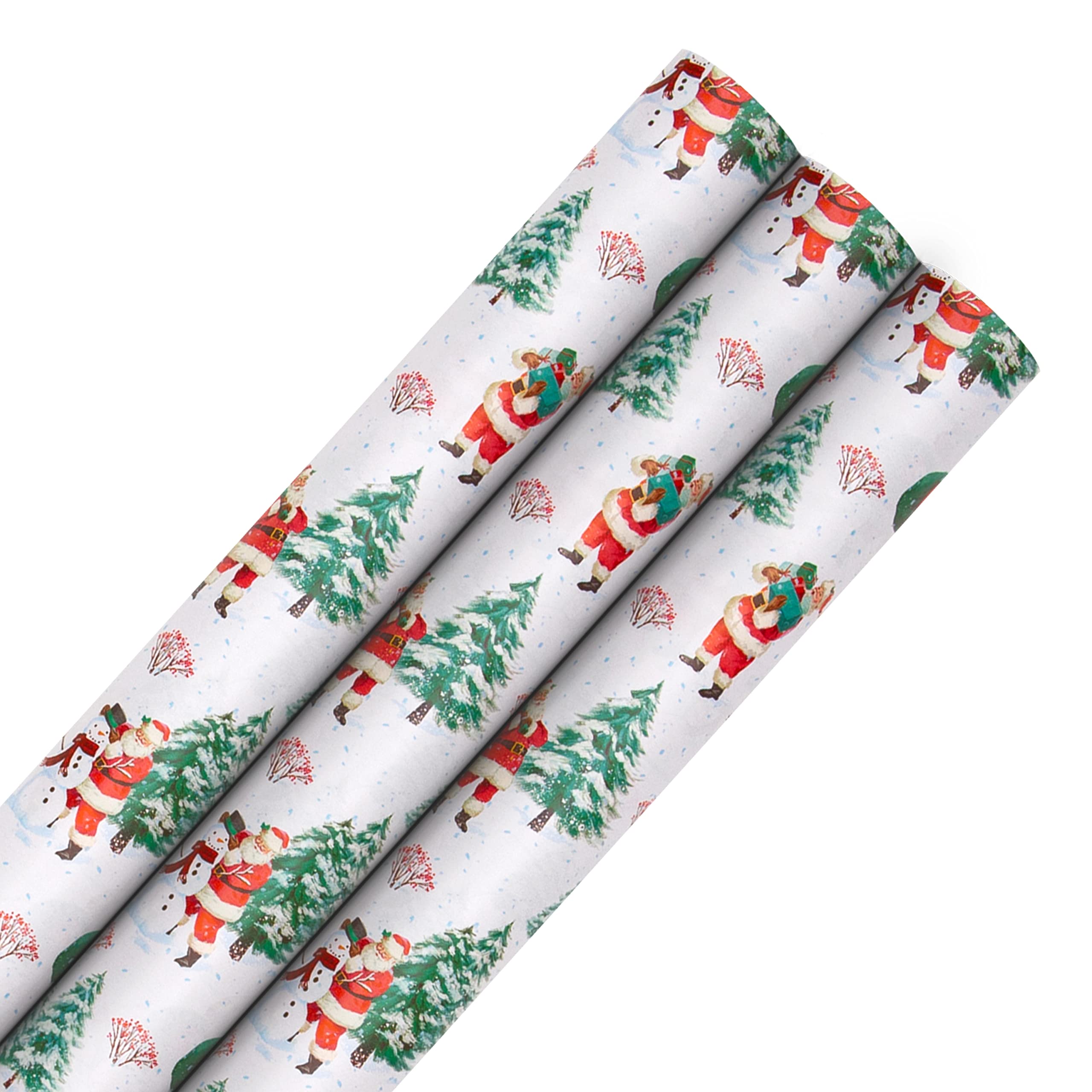 Hallmark Christmas Wrapping Paper, Pack of 3 Vintage Styled Gift Wrap, 3M Each, 1 Santa Design, Red, White, Green