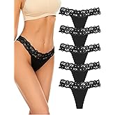 voenxe Seamless Thong for Women,No Show Lace Underwear,Ladies Cotton Blend Breathable Panties,Comfort Soft Undie,Tanga,5-Pack