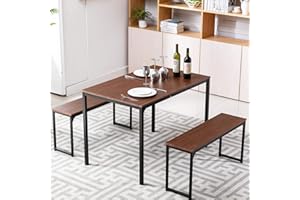 Bonzy Home Dining Table Set for 4, 43" Kitchen Table Set with 2 Benches Space Saving Dining Room Table Set for Apartment Small Space