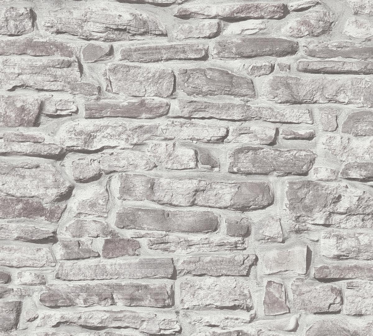 A.S. Création Bricks & Stones 388152 Non-Woven Wallpaper Stone Look 10.05 m x 0.53 m Made in Germany Grey Light Grey