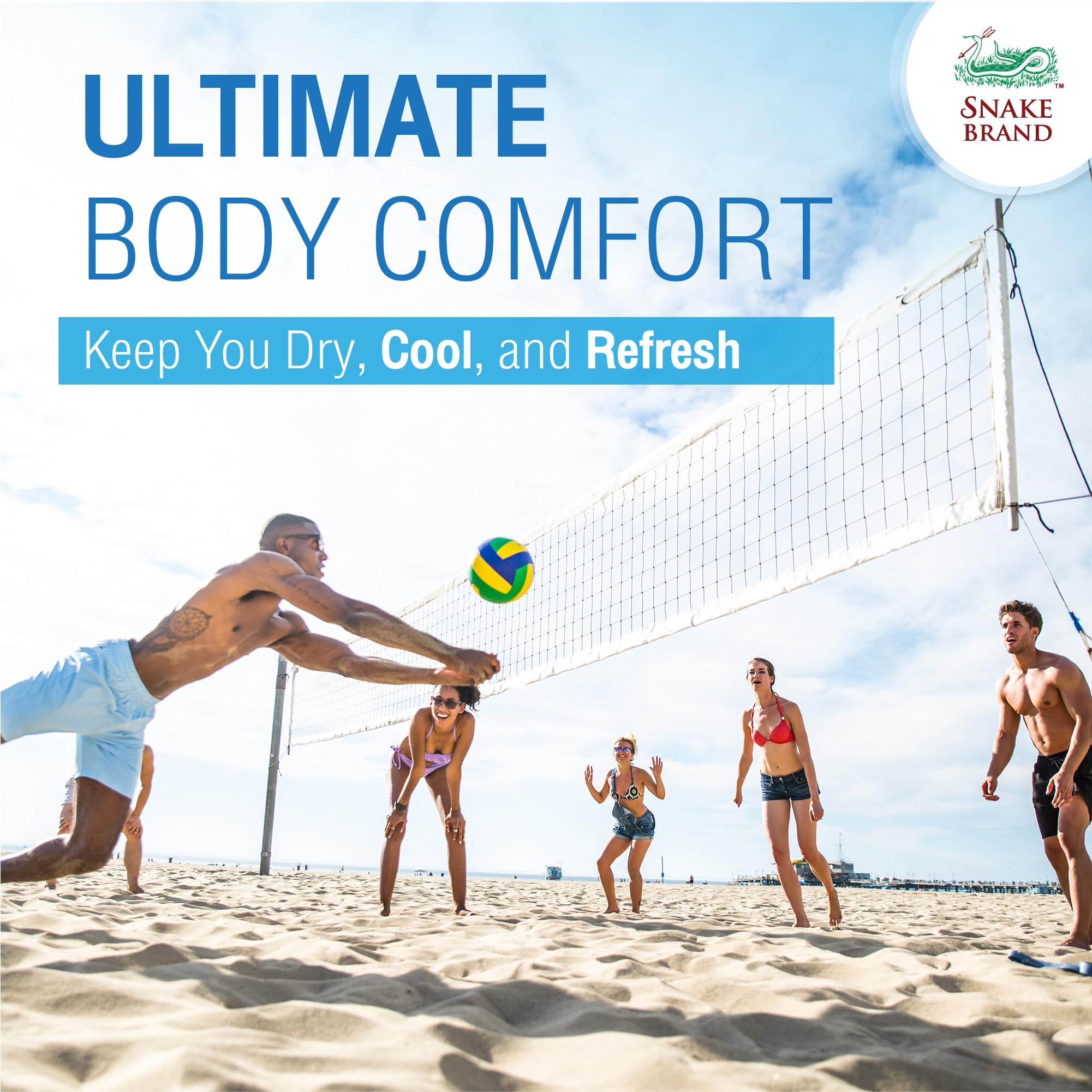 SNAKE BRAND Prickly Heat Cooling Powder for Everyday Use - Anti-Chafing, Heat Rash Relief, Ocean Fresh Kelp Scent (4.9 Oz / 140g)