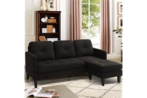 LEISU Convertible Sectional Sofa Couch, L-Shaped Couch Modern Sofa Set with Reversible Chaise for Small Living Room Apartment (Matte Black)