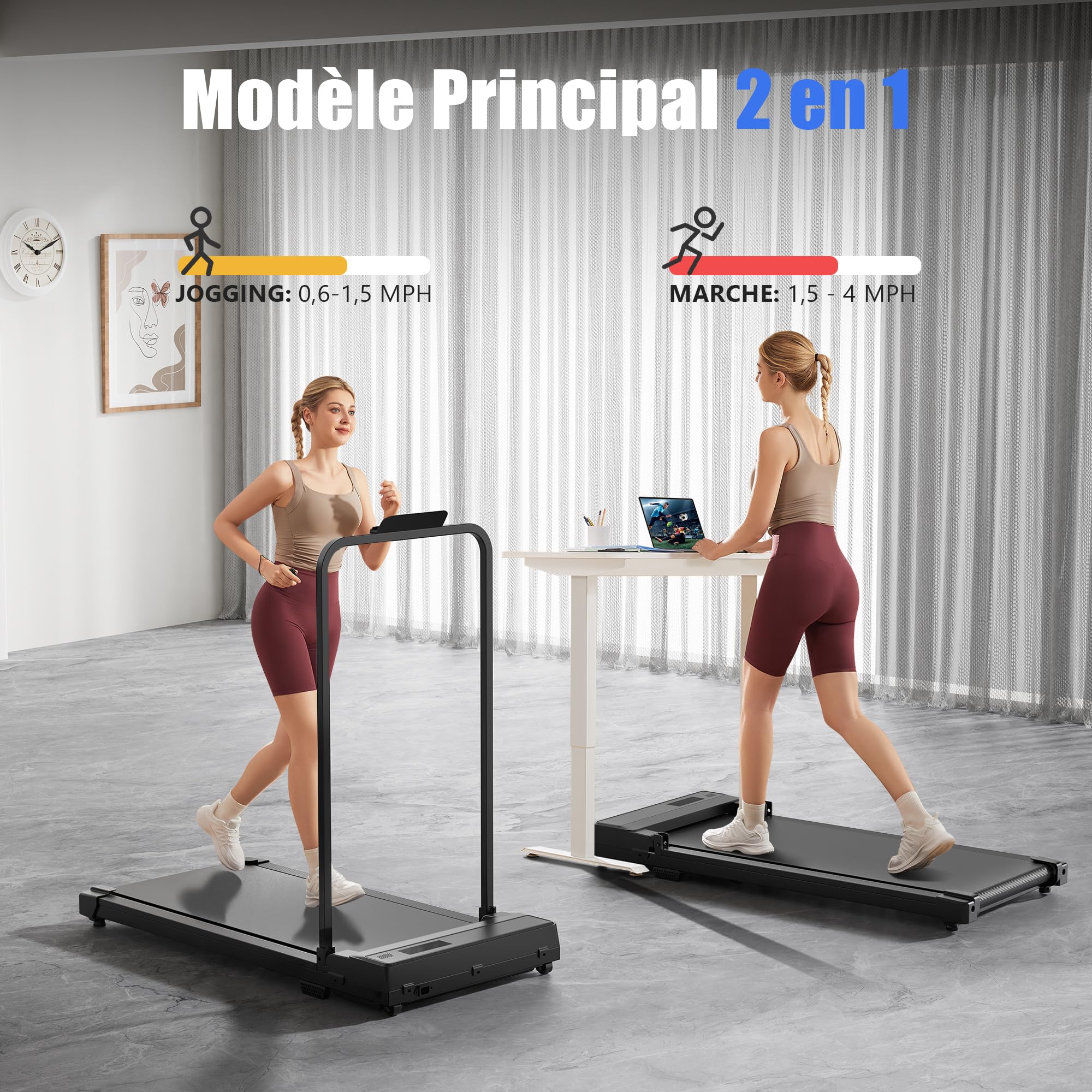 Laufband für Zuhause Walking Pad Klappbar - Treadmill for Home 6km/H, Schreibtisch Laufpad unter Dem Mini Leise mit 90° Tablet Holder, 4 in 1 LED klein Gehband laufbänder Ohne Steigung Max 110kg