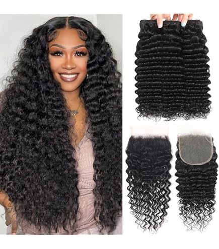 Amazon.com : Deep Wave Bundles with Closure Human Hair (20  display picture 1